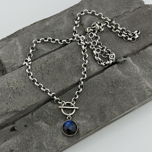 srebrne naszyjniki Labradoryt na grubym łańcuszku