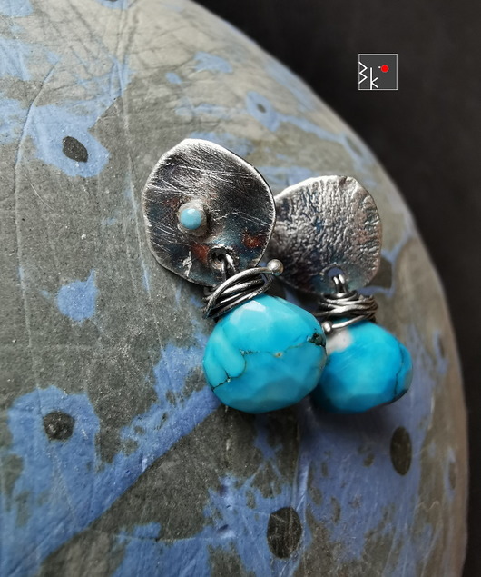 kolczyki wire wrapping big blue