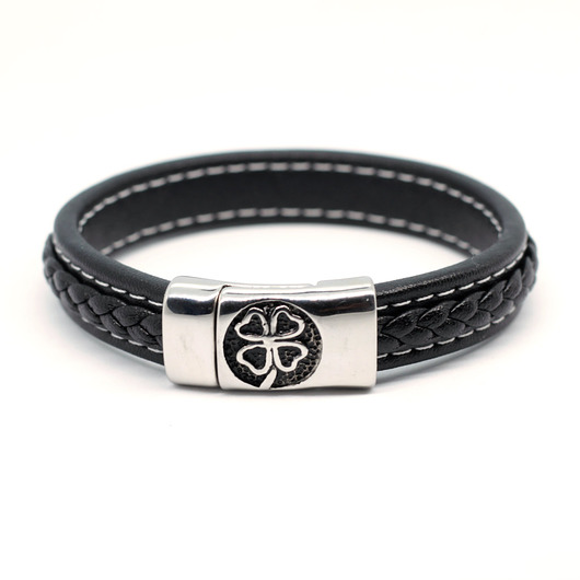 Bransoleta męska czarna z koniczynką KociokwikJewelry