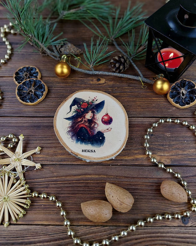 ozdoby choinkowe Brzozowa podkładka pod kubek, świąteczna zawieszka - Heksa