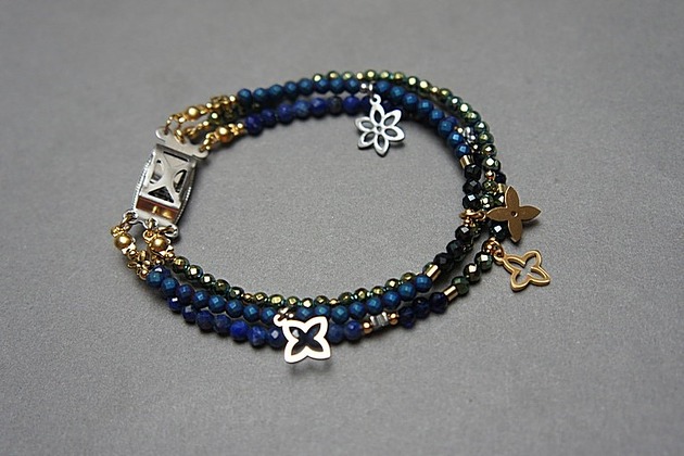 bransoletki z kamieni naturalnych Lapis, hematyt, szafir, spinel /trio bransoletka/  - Szlachetna kolekcja