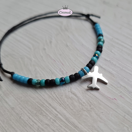 bransoletki na sznurku Bransoletka SAMOLOT srebrno charms