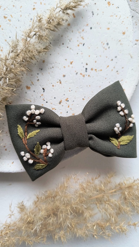 spinki i klamry do włosów Kokarda haftowana oliwkowa gałązka