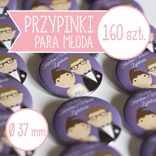 160 szt. przypinki ślubne Młoda Para 37 mm inkipinki