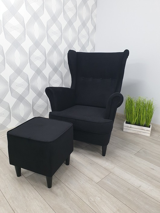 fotele Fotel uszak z podnóżkiem Casablanca czarny