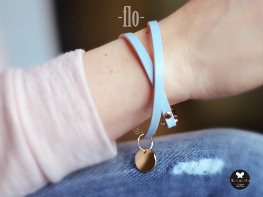flo light blue & gold bransoletka skórzana barboleta