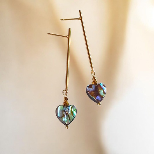 kolczyki z kamieniami Kolczyki SERDUSZKA muszla paua : długie patyczki GOLD