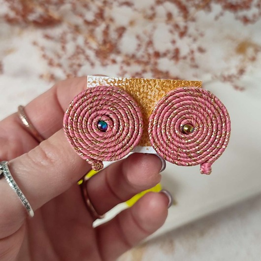 kolczyki soutache Kolczyki różowo złote  małe koła lekkie