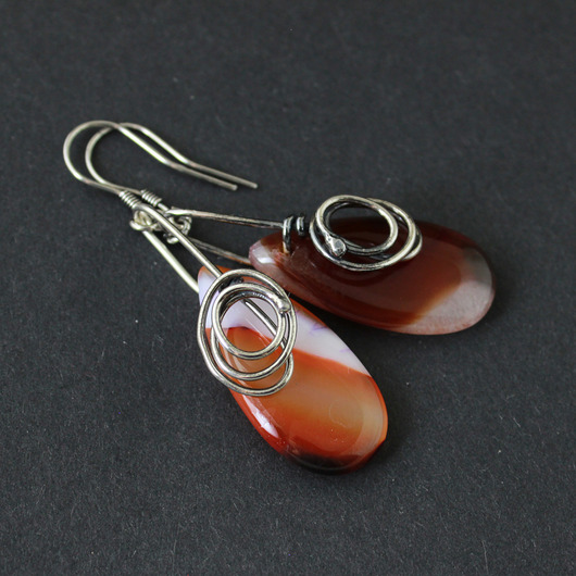 kolczyki srebrne Kolczyki Blina - agat i oksydowane srebro