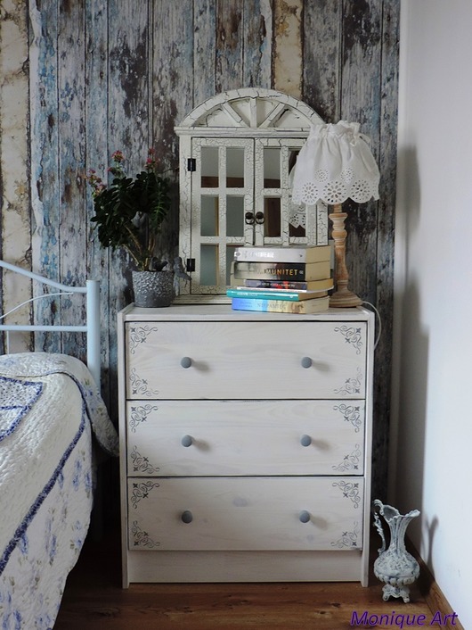 Szara komoda, szafka, shabby chic, romantyczna Monique Art