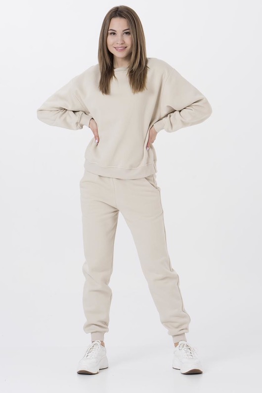 S03 BEŻOWY KOMPLETNY DRES OVERSIZE KLASYCZNY Ablush