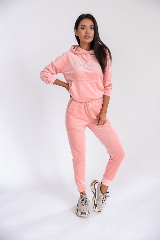 komplety damskie Różowy welurowy dres OOH LA LA