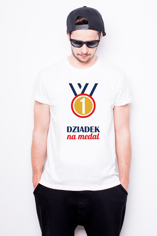 T-shirt męski biały - dziadek na medal AllbagAllprints