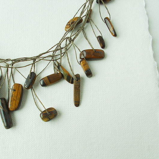 kolie Tygrysie oko Sople Naszyjnik lniany