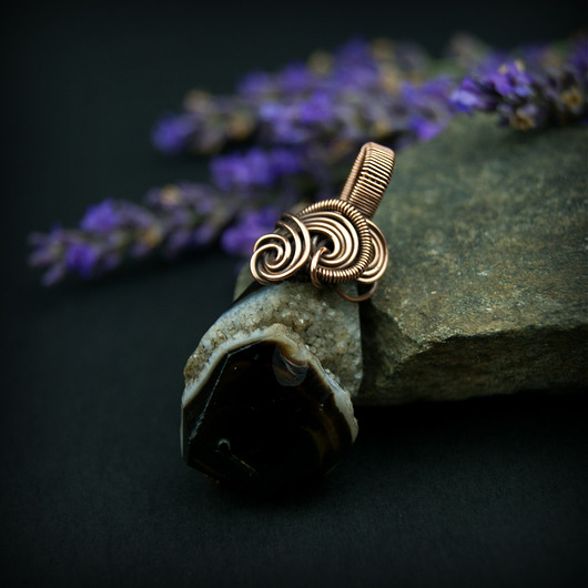 wisiory Agat z druzą wisiorek wire wrapping