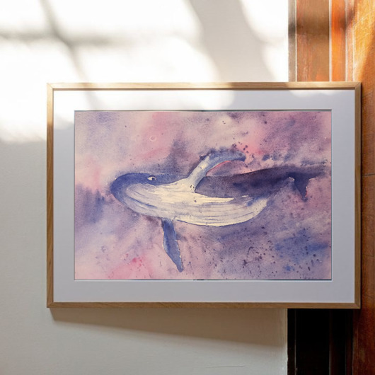 Akwarela Wieloryb oryginalny obraz 300g 23x30 cm