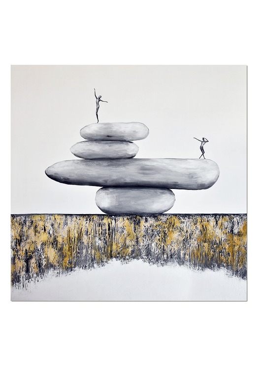 obrazy Balancing act I, obraz do salonu na płótnie, minimalistyczna abstrakcja zen
