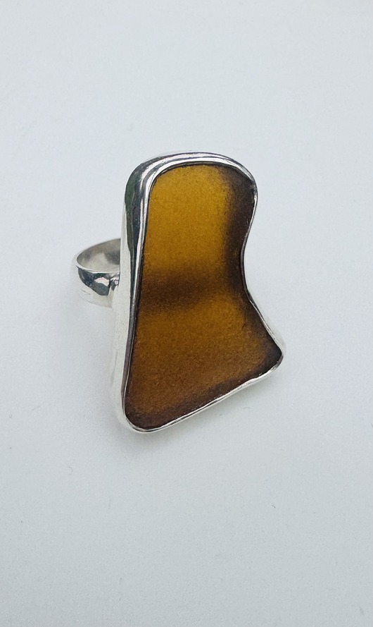 pierścionki srebrne Srebrny pierścionek regulowany ze szkłem morskim