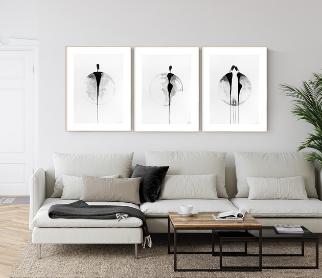 Zestaw 3 obrazów ręcznie malowanych 50x70 cm MiniMalArt