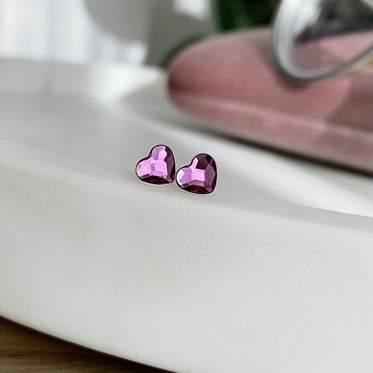 kolczyki swarovski Kolczyki - kryształy Swarovski -Fuksjowe serduszka