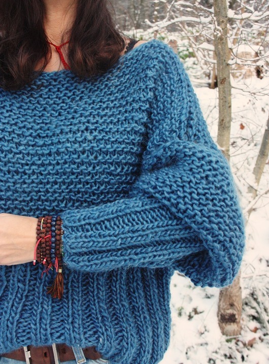 swetry damskie  Niebieski sweter handmade moher z wełną