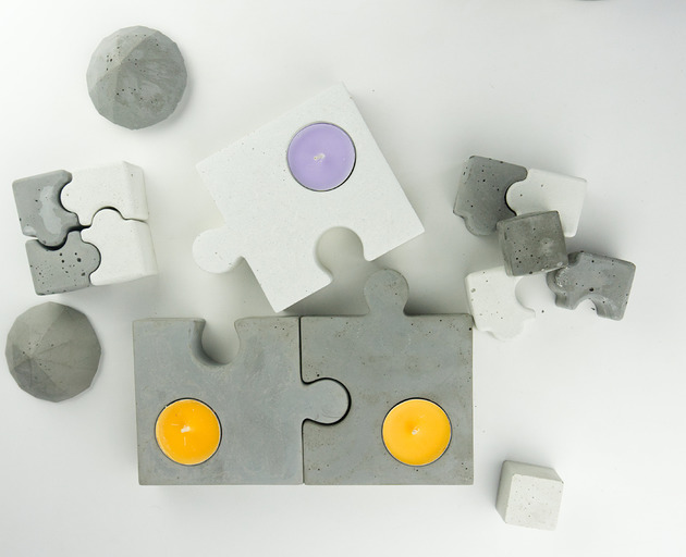 Komplet świeczników z betonu "puzzle dazzle" Rausch beton