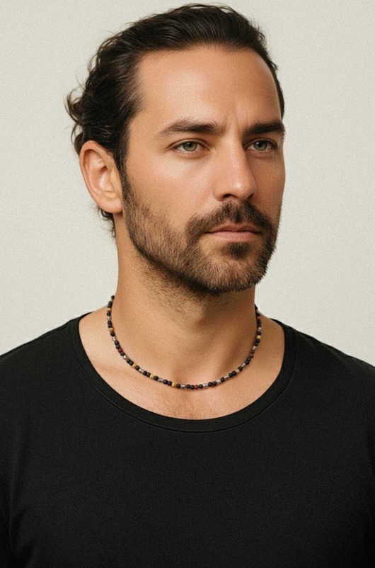 biżuteria męska LAWA + HEMATYT krótki naszyjnik