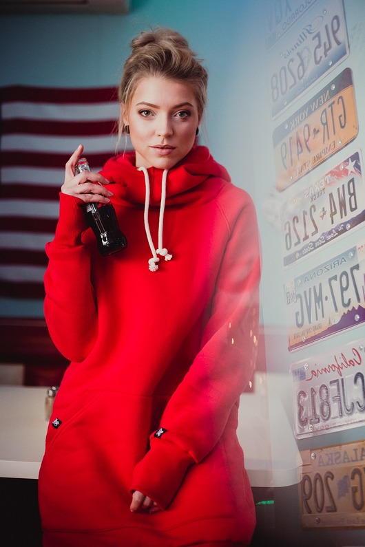 bluza z kapturem damska Bluza LUZAK czerwony