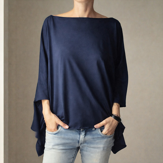 bluzki kimonowe damskie Bluzka narzutka granatowa