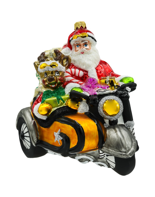 ozdoby choinkowe Bombka choinkowa: Wielki Święty Mikołaj na motocyklu z reniferem