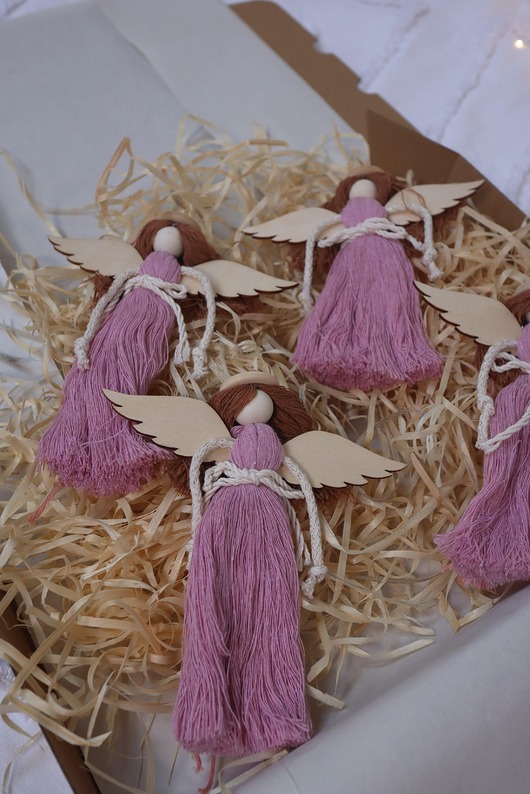 ozdoby choinkowe Zestaw ozdób choinkowych - makramowe anioły