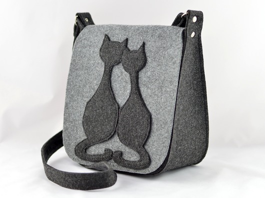Torebka Filcowa - Listonoszka Dwa Koty Green Sheep