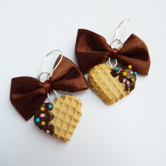 Wafelki serca kolczyki srebro Lemon Lovely