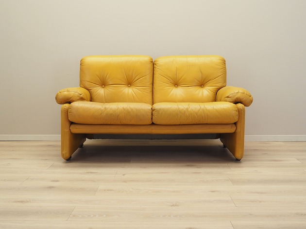 sofy i szezlongi Sofa skórzana żółta, włoski design, lata 60, B&B Italia, Tobia Scarpa