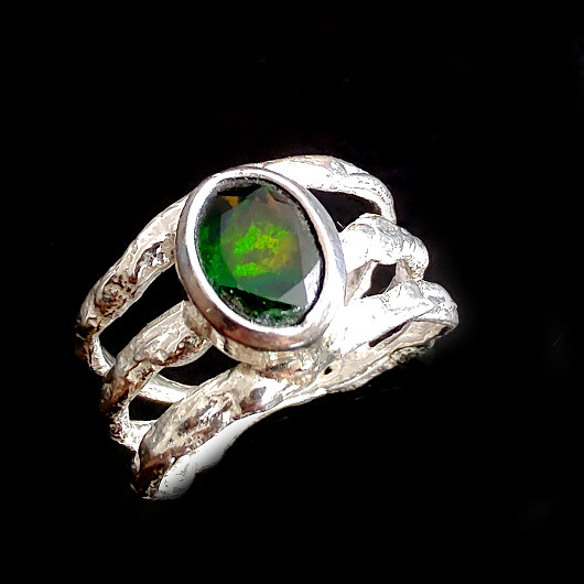 obrączki Czarny opal w potrójnej obrączce