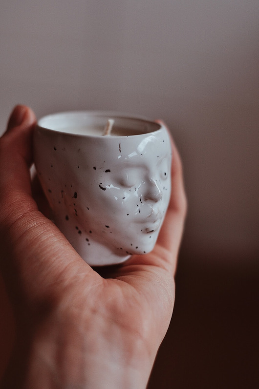 świece zapachowe Świeczka sojowa Face Art Dots ceramiczna 60 ml