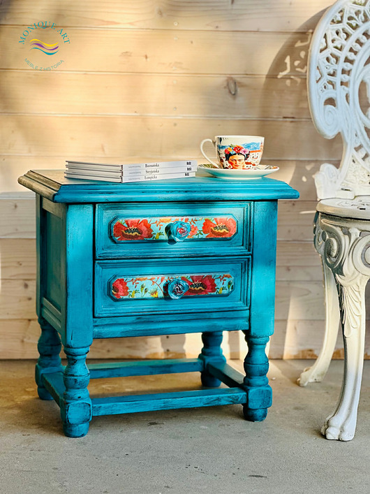 szafki Ręcznie malowana szafka z kwiatami, nocna, piękne gałki,szybka wysyłka