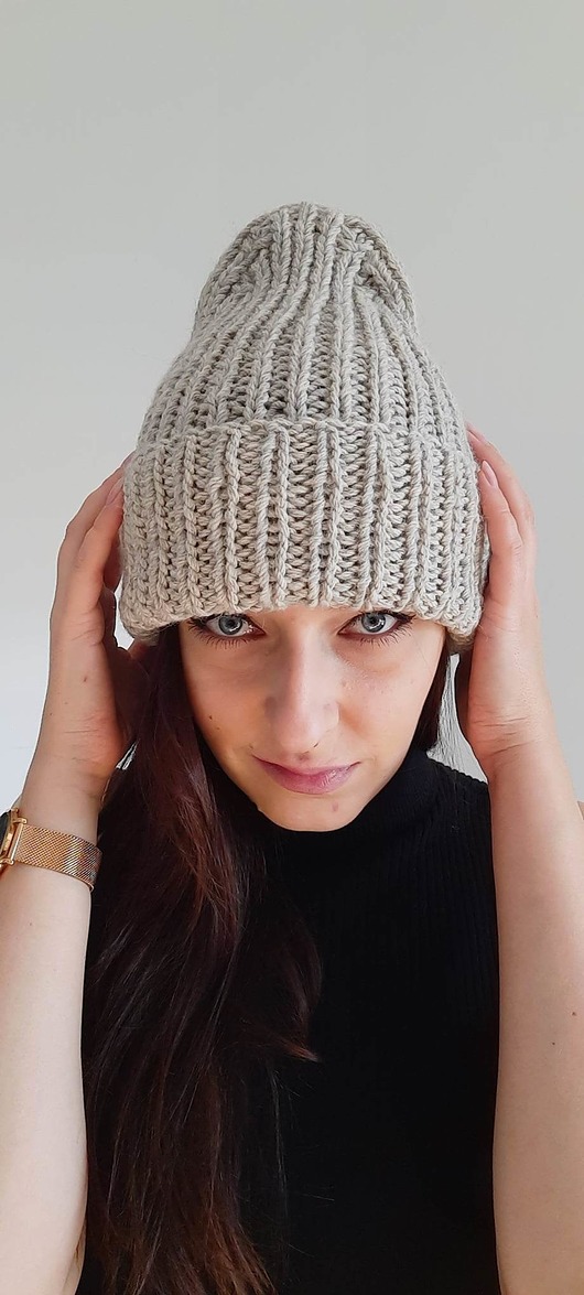 czapki damskie Czapka Beanie- wełna i alpaka popielata hand made