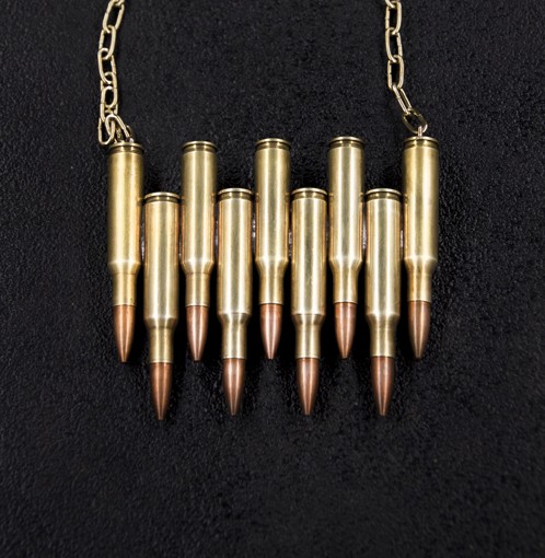 Naszyjnik z nabojów, kaliber 222. Unisex. Golden Dust