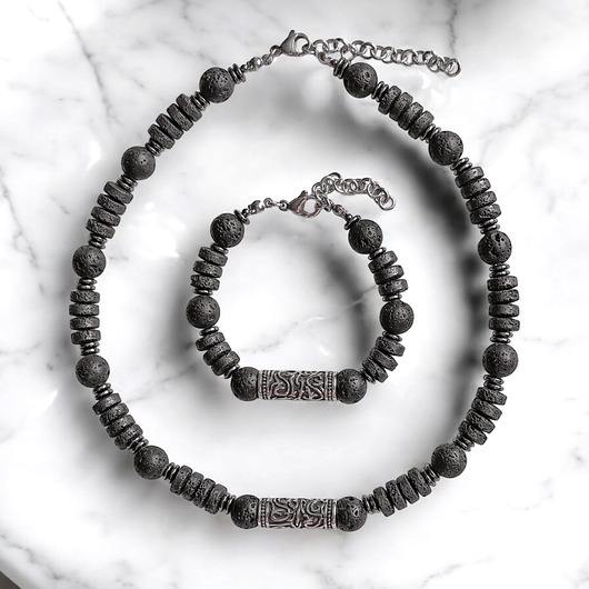 komplet biżuterii RAZEM TANIEJ! naszyjnik, bransoletka : lawa i stal szlachetna