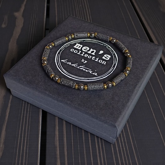 biżuteria męska ENERGETYZUJĄCA, POPRAWIAJĄCA NASTRÓJ : delikatna bransoletka : lawa, hematyt