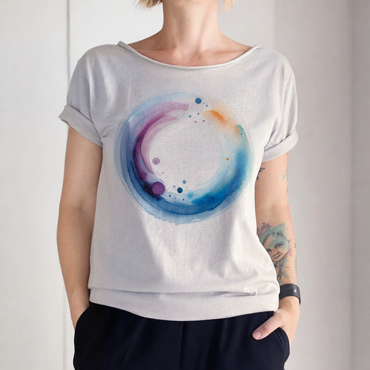 t-shirt damskie Okrąg akwarele Cyna Oversize