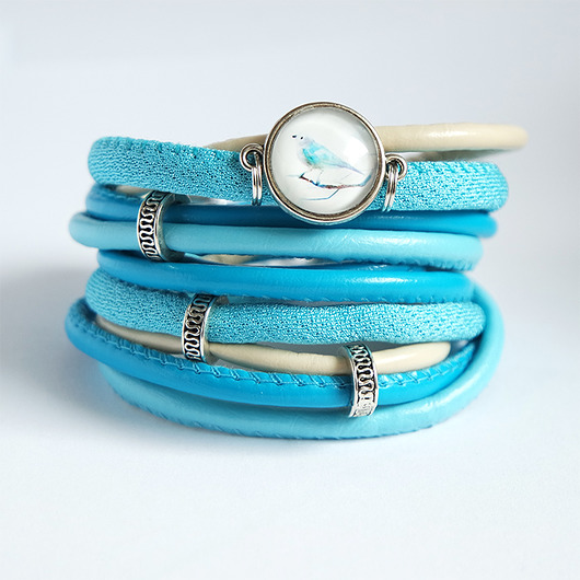 bransoletki ze szkła Bransoletka - Blue Bird - owijana, niebieska