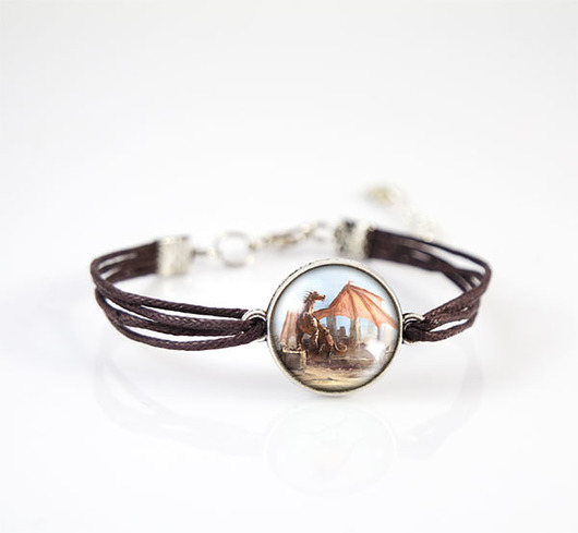 bransoletki ze szkła Bransoletka - Smok - brązowa, sznurki