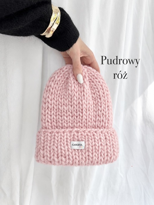 czapki damskie Czapka Lily 100% wełna *pudrowy róż*