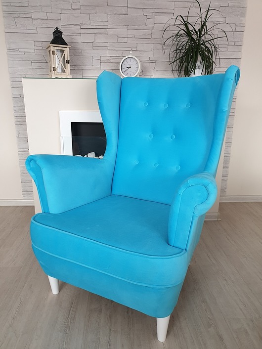 fotele Fotel uszak Loca turkusowy welur