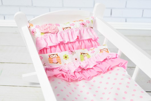 Drewniana Kołyska dla lalek Pościel EKO LalaShop