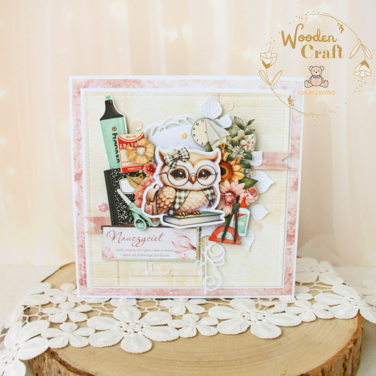 kartki scrapbooking Kartka Zakończenie Roku Szkolnego, dla nauczyciela wychowawcy "Sowa 6"