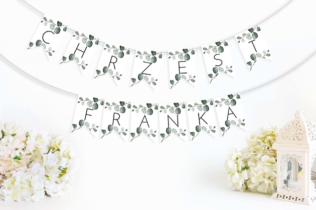 Baner Girlanda Urodzinowa Chrzest Eukaliptus Retro Feelings