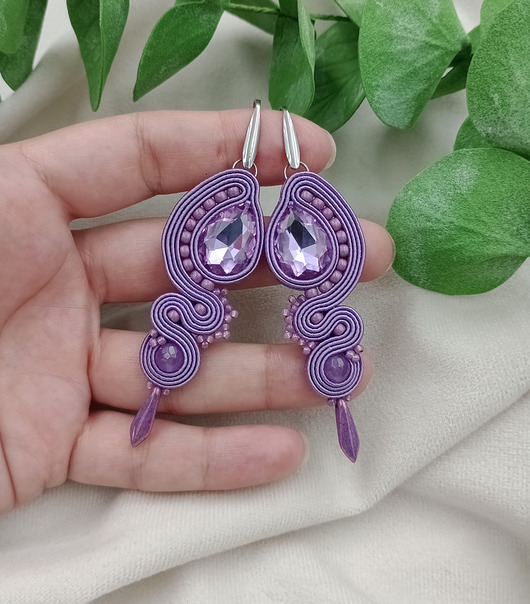 kolczyki soutache Długie kolczyki soutache na wesele, lawendowe kolczyki